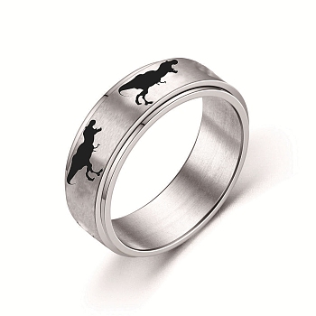 Rotating Stainless Steel Anxiety Relief Rings for Women Men, Stainless Steel Color, Dinosaur, US Size 9(18.9mm)