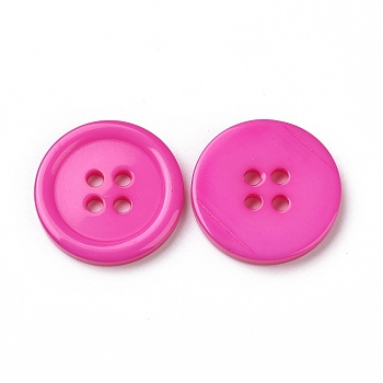 Resin Buttons, Dyed, Flat Round, Hot Pink, 20x3mm, Hole: 2mm, 195pcs/bag