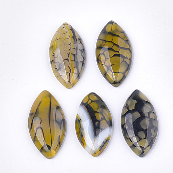 Natural Crackle Agate Cabochons, Dyed, Horse Eye, Dark Khaki, 39x20x6mm