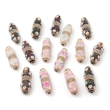 Handmade Indonesia Beads, with Resin Findings and Rhinestone, ABS Imitation Pearl, Oval, Mixed Color, 60x21mm, Hole: 4.5mm