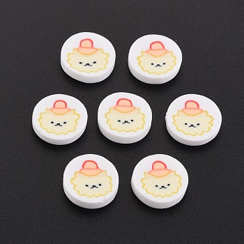 Handmade Polymer Clay Cabochons, Flat Round with Sheep, Champagne Yellow, 9~9.5x2mm, about 5000pcs/1000g