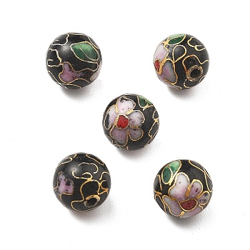 Handmade Cloisonne Beads, Round, Black, 10mm, Hole: 1.2mm