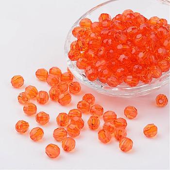 Transparent Acrylic Beads, Faceted, Round, Dark Orange, 8mm, Hole: 1.5mm, about 1800pcs/500g