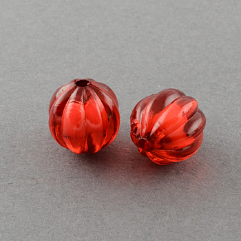 Transparent Acrylic Beads, Bead in Bead, Round, Pumpkin, FireBrick, 10mm, Hole: 2mm, about 1100pcs/500g