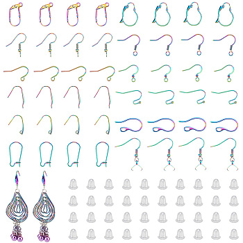 ARRICRAFT DIY Earring Making Finding Kit, Including 72Pcs 316 & 304 Stainless Steel Hoop & Leverback Earring Findings & Earring Hooks, 100Pcs Plastic Ear Nuts, Rainbow Color, 172Pcs/box