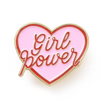 Word Girl Power Enamel Pin, Golden Alloy Feminism Brooch for Backpack Clothes, Pink, 27.5x31x2mm, Pin: 1.3mm.