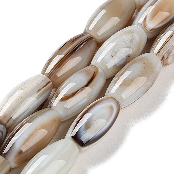 Natural Eye Agate Beads Strands, Striped Agate/Banded Agate Beads, Dyed & Heated, Rice, 19~21x9.5~10mm, Hole: 1.6mm, about 20pcs/strand, 15.75''(40cm)