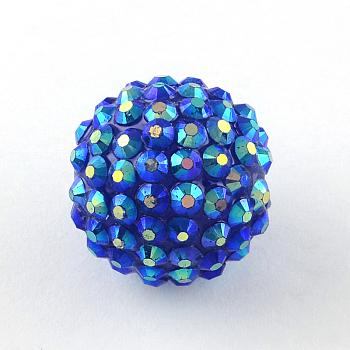 AB-Color Resin Rhinestone Beads, with Acrylic Round Beads Inside, for Bubblegum Jewelry, Blue, 22x20mm, Hole: 2~2.5mm