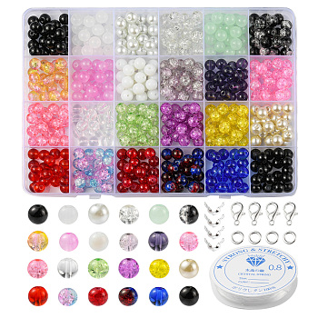 DIY Bracelet Necklace Making Kit, Including Glass Beads, Alloy Clasps, Brass Jump Rings, Mixed Color, 600Pcs/set