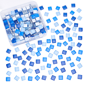 Glass Cabochons, Mosaic Base, Square, Blue, 10x10x4mm, 250g/box