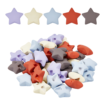 CHGCRAFT 40Pcs 5 Colors Rubberized Style Opaque Acrylic Beads, Star, Mixed Color, 28x28mm, 8pcs/color