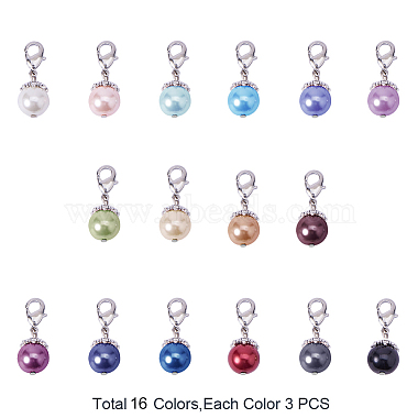 48Pcs 16 Colors Round Glass Pearl Pendant(DIY-PH0018-66)-2