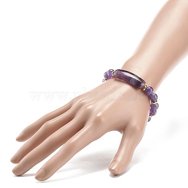 Natural Amethyst Rectangle Beaded Stretch Bracelet(BJEW-JB08982-05)-3