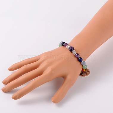 Multi-Color Gemstone Chakra Charm Bracelets(BJEW-JB01691-05)-4