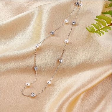 Pearl Necklace for Women Rhodium Plated 925 Sterling Silver Freshwater Pearl Choker Necklace Y Shape Adjustable Length Necklace Jewelry Gifts for Women(JN1094A)-5