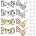 4 Pairs 2 Colors Rack Plating Brass Micro Pave Clear Cubic Zirconia Earring Findings, with Loop, Cadmium Free & Lead Free, Long-Lasting Plated, Bowknot & 30Pcs Plastic Ear Nut, Real Gold Plated & Real Platinum Plated, 8x15x5mm, Hole: 1.7mm, Pin: 0.8mm, 2 pairs/color(KK-BC0015-27)