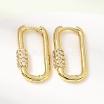Brass Micro Pave Cubic Zirconia Hoop Earrings, Oval, Cadmium Free & Lead Free, Rack Plating, Long-Lasting Plated, Golden, 22x4.5mm(CU-CBABA66-11G)