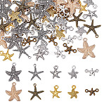 80Pcs 10 Styles DIY Starfish Tibetan Style Alloy Pendants & Links Connector Charms Findings Kits, Mixed Color, 9.5~22.5x12.5~19x1.5~2.5mm, Hole: 1.5~2.5mm, 8pcs/style(FIND-HY0004-63)