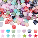 200Pcs 2 Styles Opaque Acrylic Beads, Imitation Gemstone, Star & Heart, Mixed Color, 11~11.5x10.5~11.5x6~9.5mm, Hole: 1.6~2mm, 100pcs/style(OACR-SP0002-11)