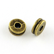 Tibetan Style Flat Round Alloy Spacers Beads, Cadmium Free & Lead Free, Antique Bronze, 6x3mm, Hole: 1.5mm(X-TIBEP-S293-070AB-LF)