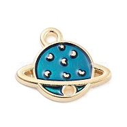 Light Gold Plated Alloy Enamel Pendants, Cadmium Free & Lead Free, Planet Charm, Steel Blue, 13x16x2mm, Hole: 1.5mm(ENAM-M219-05KCG-02)