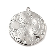 Non-Tarnish 304 Stainless Steel Pendants, Flat Round with Moon & Sun, Stainless Steel Color, 22x21x2.5mm, Hole: 1.6mm(STAS-A066-02P)