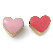 Ion Plating(IP) 304 Stainless Steel Enamel Beads, Two Tone Beads, Heart, Real 14K Gold Plated, Pink, 5x6x4mm, Hole: 1.6mm(STAS-B075-09G-05)