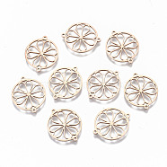 304 Stainless Steel Links Connectors, Laser Cut, Flat Round with Hollow Flower, Rose Gold, 15x18x1mm, Hole: 0.8mm(STAS-S116-104RG)