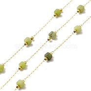 Ion Plating(IP) 316 Surgical Stainless Steel Paperclip Chains, with Natural Peridot Column Beads, Soldered, Real 18K Gold Plated, with Spool, Link: 2.5x1x0.3mm(CHS-I019-12D)