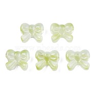 Transparent Spray Painted Glass Beads, Bowknot, Yellow Green, 14x16x6mm, Hole: 1mm(GLAA-N035-025-C04)