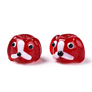 Handmade Gold Sand Lampwork Beads, Dog, Crimson, 11~12x15~17.5x14~15.5mm, Hole: 1.6~1.8mm(LAMP-L079-03B)