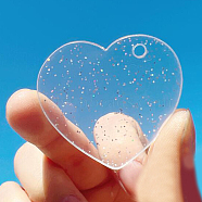 Transparent Acrylic Disc Pendants, with Glitter Powder, Heart, Clear, 42x3mm(ZXFQ-PW0001-041L)