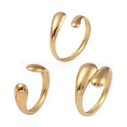 304 Stainless Steel Teardrop Open Cuff Rings for Women, Real 18K Gold Plated, Inner Diameter: 18~19.5mm, 3pcs/set(RJEW-C095-06G)