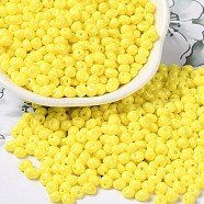 6/0 Opaque Baking Paint Glass Seed Beads, Teardrop, Yellow, 4.5~5x4x3~3.5mm, Hole: 0.9mm, about 5625Pcs/Pound(SEED-M012-02A-24)