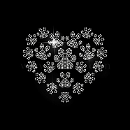 Glass Hotfix Rhinestone, Iron on Appliques, Costume Accessories, for Clothes, Bags, Pants, Paw Print, Heart, 297x210mm(DIY-WH0303-194)