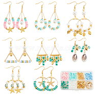 DIY Geometry Earring Making Kit, Including Polymer Clay Disc & Glass Pearl & Alloy Starfish Beads, 304 Stainless Steel & Brass & Natural Shell Charms, Brass Earring Hooks, Mixed Color, 728Pcs/box(DIY-SC0022-62)