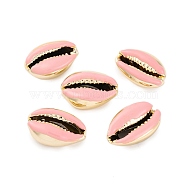 Electroplated Cowrie Shell Beads, No Hole/Undrilled, with Enamel, Pink, 17.5~23x11~15x7~9mm(SSHEL-M023-05A)