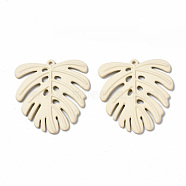 Spray Painted Alloy Pendants, Tropical Leaf Charms, Cadmium Free & Lead Free, Monstera Leaf, Beige, 35.5x33x2mm, Hole: 1.2mm(PALLOY-T077-117D-RS)