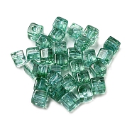 500Pcs Transparent Glass Beads, Square, Sea Green, 6.5x6.5x6mm, Hole: 1.8mm(EGLA-NH0001-01H)