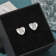 Rack Plating Brass Micro Pave Clear Cubic Zirconia Stud Earrings, Heart, Letter N, 8.5x9.5mm(EJEW-K299-01P-N)