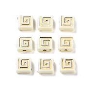Opaque Acrylic Beads, Metal Enlaced, Square, Antique White, 8.5x8.5x3.5mm, Hole: 1.6mm, about 1980pcs/500g(OACR-G016-13B)
