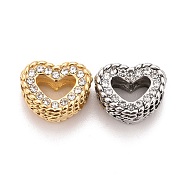 304 Stainless Steel European Beads, with Rhinestone, Large Hole Beads, Heart, Golden & Stainless Steel Color, 10x12.5x7.5mm, Hole: 5mm(STAS-C047-01)