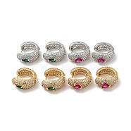 Cubic Zirconia Snake Hoop Earrings, Rack Plating Brass Jewelry for Women, Mixed Color, 16x17x8mm, Pin: 0.8mm(EJEW-F288-15)