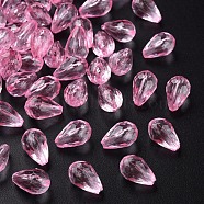 Transparent Acrylic Beads, Faceted, Teardrop, Pearl Pink, 12x8mm, Hole: 1.5mm, about 1338pcs/500g(MACR-S373-59B-B09)
