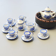 Porcelain Tea Set, Blue, saucer1: 21mm in diameter, teapot1: 29mm long, 32mm wide, teapot2: 22mm long, 23mm wide, teapot3: 15mm long, 18mm wide, teacup: 10mm long, 16.5mm wide(CF472Y)