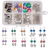 SUNNYCLUE DIY Earring Making, 304 Stainless Steel Cabochon Connector Settings, Tibetan Style Alloy Pendants, Resin Cabochons and Brass Earring Hooks, Mixed Color, 110x70x30mm(DIY-SC0005-43)