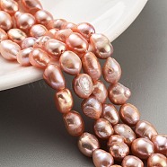 Natural Cultured Freshwater Pearl Beads Strands, Two Sides Polished, Grade 3A+, Coral, 7~8mm, Hole: 0.6mm, about 20~22pcs/strand, 7.28''(18.5cm)(PEAR-P062-28C)