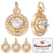 Beebeecraft 8Pcs Brass Micro Pave Clear Cubic Zirconia Charms, with Jump Ring, Cadmium Free & Nickel Free & Lead Free, Flat Round Charm, Real 18K Gold Plated, 13x10x4.5mm, Hole: 3.5mm(KK-BBC0005-61)