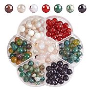 140Pcs 7 Style Natural Gemstone Beads, Natural Red Agate & Crazy Agate & Dendritic Agate & Tree Agate & Black Onyx & Indian Agate & Moss Agate, Round, 8~8.5mm, Hole: 0.8~1.8mm, 20pcs/style(G-SZ0002-04A)