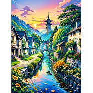 House Scenery DIY Diamond Painting Kit, Including Acrylic Board, Resin Rhinestones Bag, Diamond Sticky Pen, Tray Plate and Glue Clay, Colorful, 400x300mm(PW-WG65544-04)